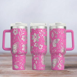 Tumbler mit Gravur - Motiv Butterfly - pink