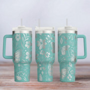 Tumbler mit Gravur - Motiv Butterfly - türkis