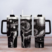 Tumbler mit Gravur - Motiv Cat Night - schwarz