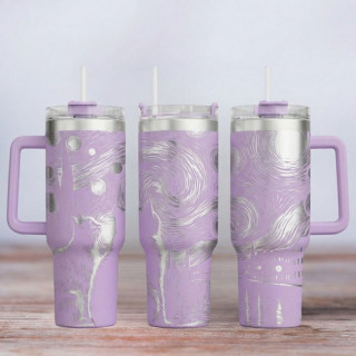 Tumbler mit Gravur - Motiv Cat Night - flieder