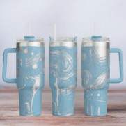 Tumbler mit Gravur - Motiv Cat Night - hellblau