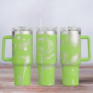 Tumbler mit Gravur - Motiv Cat Night - hellgrün