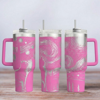 Tumbler mit Gravur - Motiv Cat Night - pink