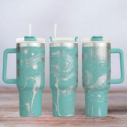 Tumbler mit Gravur - Motiv Cat Night - türkis