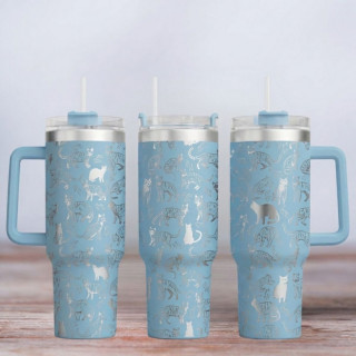 Tumbler mit Gravur - Motiv Cats - hellblau