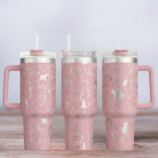 Tumbler mit Gravur - Motiv Cats - helles Pink