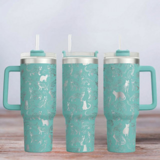 Tumbler mit Gravur - Motiv Cats - türkis