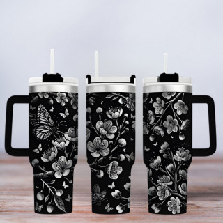 Tumbler mit Gravur - Motiv Cherry Blossom - schwarz