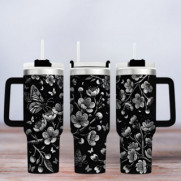 Tumbler mit Gravur - Motiv Cherry Blossom - schwarz