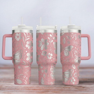 Tumbler mit Gravur - Motiv Cherry Blossom - helles Pink