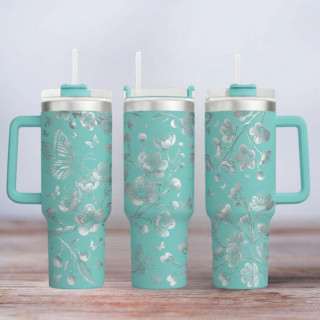 Tumbler mit Gravur - Motiv Cherry Blossom - türkis
