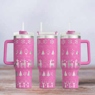 Tumbler mit Gravur - Motiv Christmas - pink