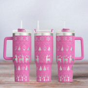 Tumbler mit Gravur - Motiv Christmas - pink