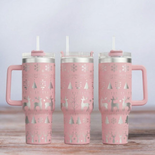 Tumbler mit Gravur - Motiv Christmas - helles Pink
