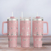 Tumbler mit Gravur - Motiv Christmas - helles Pink