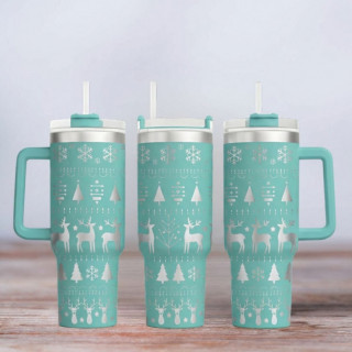 Tumbler mit Gravur - Motiv Christmas - türkis